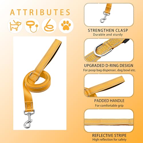 Reflective Dog Collar with Safety Locking Buckle, Adjustable Soft Breathable Nylon Collars for Small, Medium and Large Dogs(Collar+Leash XS Width 3/8" Yellow) - color: Yellow, size: XX-Small (Width 3/8")