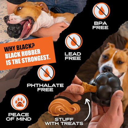Monster K9 Indestructible XL Dog Ball – Lifetime Replacement - Durable Dog Toy for Aggressive Chewers - Safe, Non-Toxic Natural Rubber - Chew, Fetch, Stuff with Treats - USA Made - 4” (Soft Ball Size)