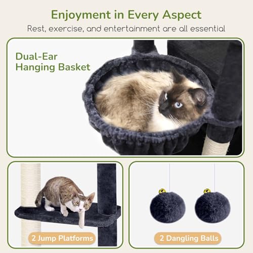 Globlazer 80in Extra Large Cat Tree Tower for Large Adult Cats, Heavy Duty Cat Condo Stand with Oversized Fan-Shaped Perch & 6 Sisal Scratching Posts, S80, Dark Grey - color: Dark Grey