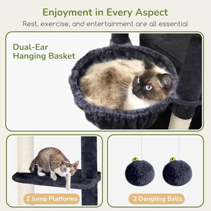 Globlazer 80in Extra Large Cat Tree Tower for Large Adult Cats, Heavy Duty Cat Condo Stand with Oversized Fan-Shaped Perch & 6 Sisal Scratching Posts, S80, Dark Grey - color: Dark Grey
