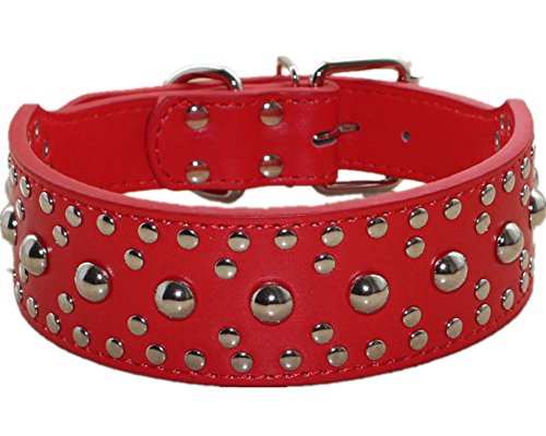 New Unisex Studded Leather Dog Collars Medium Large Dog Necklace for Pitbull Doberman Sizes M L(Red,M) - color: Red, size: M