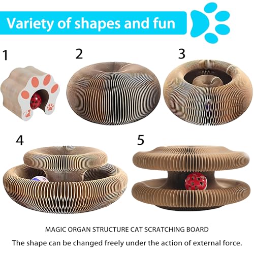 Kitty Kurlz Magic Organ Cat Scratcher Board Foldable Accordion Cats Toy Magic Organ Cat Scratch Board with Bell Balls and Track Adventure (Brown)