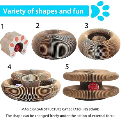 Kitty Kurlz Magic Organ Cat Scratcher Board Foldable Accordion Cats Toy Magic Organ Cat Scratch Board with Bell Balls and Track Adventure (Brown)