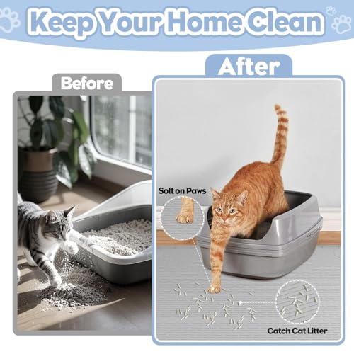 Kalolary Cat Litter Box Mats, Large 34" x 22" Silicone Cat Mat, Easy to Clean Kitty Litter Trapping Mat, Soft on Kitty Paws, Waterproof, Urine-Proof Kittys Litter Mats for Floor, Light Grey - color: Light Grey: 86 x 56cm