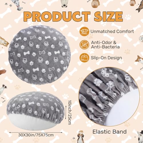 Oudain Washable Round Dog Bed Cover 30 x 30 x 10 Gray Paw Bone Prints Waterproof Dog Bed Cover Replacement for Round and Donut Dogs Beds Scratch Resistant Mattress Protector - size: 30" X 30" X 10", style: Gray Bone Paw Print
