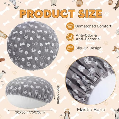 Oudain Washable Round Dog Bed Cover 30 x 30 x 10 Gray Paw Bone Prints Waterproof Dog Bed Cover Replacement for Round and Donut Dogs Beds Scratch Resistant Mattress Protector - size: 30" X 30" X 10", style: Gray Bone Paw Print