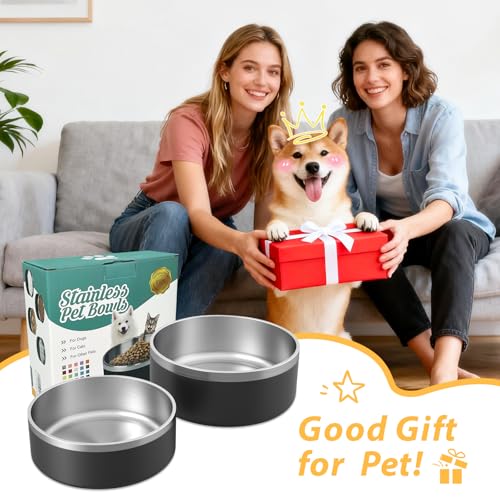 2 Pack Stainless Steel Dog Bowls, Outdoor Dog Water Bowl with Non Slip Rubber Bottom, Dishwasher Safe, Easy to Clean,40oz&64oz Black - color: BLACK