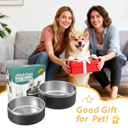 2 Pack Stainless Steel Dog Bowls, Outdoor Dog Water Bowl with Non Slip Rubber Bottom, Dishwasher Safe, Easy to Clean,40oz&64oz Black - color: BLACK