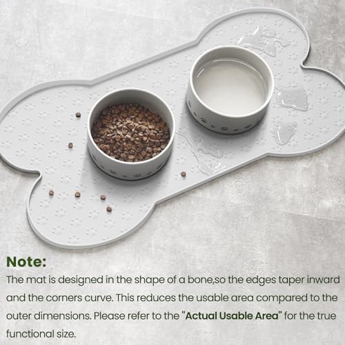 PWTAA Dog Food Mat Anti-Slip Silicone Dog Bowl Mat Thicker Pet Placemat Waterproof Cat Feeder Pad with Raised Edge Puppy Kitten Feeding Mats Suitable Small Medium-Sized Dogs Cats Eating Tray - color: White, size: 19.4" x 9.8"