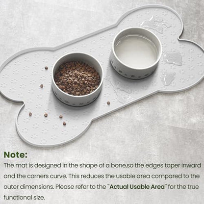 PWTAA Dog Food Mat Anti-Slip Silicone Dog Bowl Mat Thicker Pet Placemat Waterproof Cat Feeder Pad with Raised Edge Puppy Kitten Feeding Mats Suitable Small Medium-Sized Dogs Cats Eating Tray - color: White, size: 19.4" x 9.8"