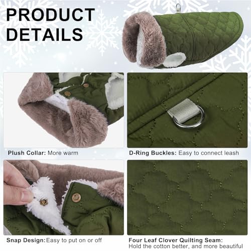 BEAUTYZOO Winter Dog Coat with Harness Built in, Warm Dog Puffer Jacket Vest Padded Fleece Cold Weather Coats Windproof Waterproof Snow Jackets Clothes for Small Medium Puppy, Green S - color: Army Green, size: S (Back: 12",Chest: 18")