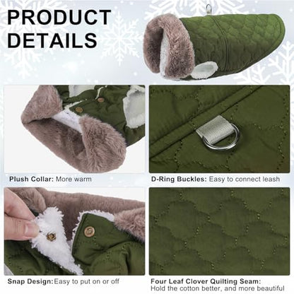 BEAUTYZOO Winter Dog Coat with Harness Built in, Warm Dog Puffer Jacket Vest Padded Fleece Cold Weather Coats Windproof Waterproof Snow Jackets Clothes for Small Medium Puppy, Green S - color: Army Green, size: S (Back: 12",Chest: 18")