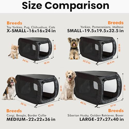 Beatrice Home Fashions Portable, Collapsible, Pop Up Kennel Travel Cat and Dog Crate, 24" L x 16.6" W x 16" H, Black - color: Black, size: 24.0"L x 16.6"W x 16.0"H