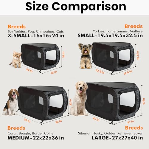 Beatrice Home Fashions Portable, Collapsible, Pop Up Kennel Travel Cat and Dog Crate, 40" L x 27" W x 27" H, Black - color: Black, size: 40.0"L x 27.0"W x 27.0"H
