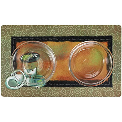 Drymate Cat Bowl Placemat, Pet Food Feeding Mat - Absorbent Fabric, Waterproof Backing, Slip-Resistant - Machine Washable/Durable (USA Made) (12” x 20”) (Fish Kitty) - color: Fish Kitty, size: Small (12" x 20")