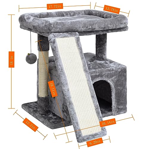 Small Cat Tree for Indoor Cats, Cat Tower with Scratching Post and Board, Cat House with Perch for Kitten, Stable Condo and Stand (Light Grey) - color: Light Grey