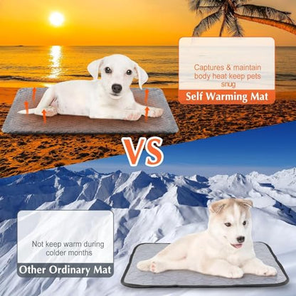 Drydiet 4 Pcs Self Heating Cat Pad Self Warming Cat Bed Dog Heating Pad Washable Thermal Pet Mat for Indoor Outdoor Pet 16 x 20 Inch Removable Non Slip(Gray) - color: Gray