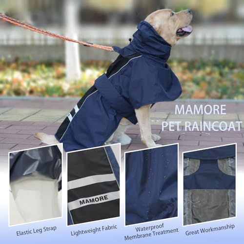 Adjustable Dog Raincoat, Waterproof Dog Rain Jacket for Small Medium Large Dogs,Reflective Lightweight Pet Rain Coat with Leash Hole(Navy&Black, XX-Large) - color: Navy&Black, size: XX-Large(55-77lb)