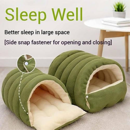 Panmall Cozy Cat Cave Bed, Enclosed Winter Cat House with Removable & Machine Washable Cover, Upgraded Warm Plush Cushion for Indoor Cats & Small Dogs (Beige)