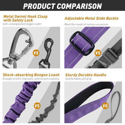 AUBELL Tactical Dog Leash Heavy Duty,4-6ft Reflective Strong No Pull Bungee Leash for Medium Large Dogs with Comfortable Padded Double Handle,Car Seat Belt,360 Degree Rotating Carabiner,Purple - color: M/L-Purple(4-6FT)