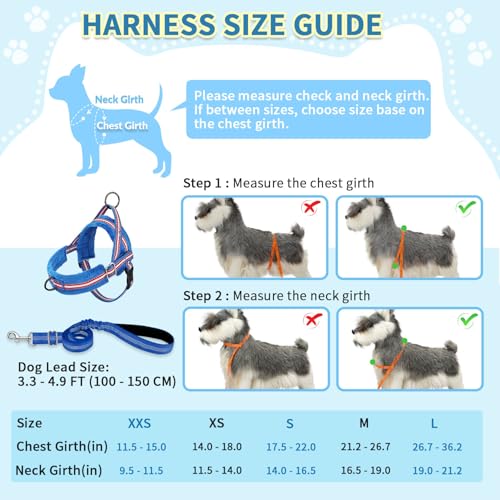 SlowTon No Pull Small Dog Harness and Leash Set, Puppy Soft Vest Harness Neck & Chest Adjustable, Reflective Lightweight Harness & Anti-Twist Pet Lead Combo for Small Medium Dogs (DB-Front Clip, XS) - color: B-Dark Blue - With Front Clip, size: X-Small