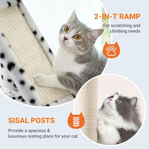 Allewie 81 Inches Tall Cat Tree/Multi-Level Large Climbing Tree House and Towers for Big Feline/Condo and Hammock/Scratching Post/Wide Base/White & Black Spot - color: White & Black Spo