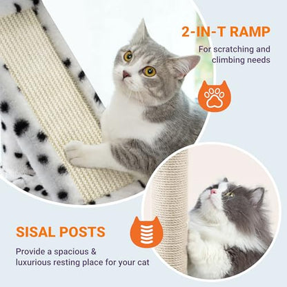 Allewie 81 Inches Tall Cat Tree/Multi-Level Large Climbing Tree House and Towers for Big Feline/Condo and Hammock/Scratching Post/Wide Base/White & Black Spot - color: White & Black Spo