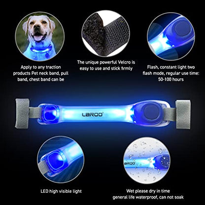 LaRoo LED Dog Collar Light, Hook & Loop Pet Safety Night Light, Glowing LED Strip for Dog Collar Leash Harness, High Visibility Waterproof Dog Lights for Night Walking Running Camping (Blue) - color: Blue