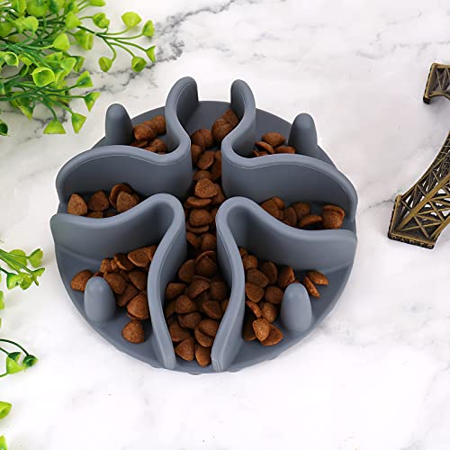 Slow Feeder Insert for Dogs & Cats, 3 Sizes Food-Grade Silicone Anti-Choking Puzzle Feeder, Non-Slip Suction Cup Design, Fits Most Bowls, Bloat Stop Pet Feeding Solution - color: Grey, size: Small 4 inchs