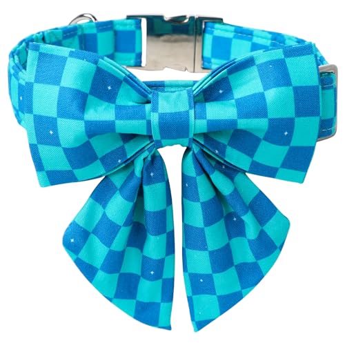 Maca Bates Plaid Blue Dog Collar with Sailor Bow Tie Grid Print Puppy Bowtie Collars Check Collor Adjustable Durable Breakaway for Boy Male Gentleman Dogs Pet XL - color: Plaid-Salior Bow-Plaid Blue, size: XL