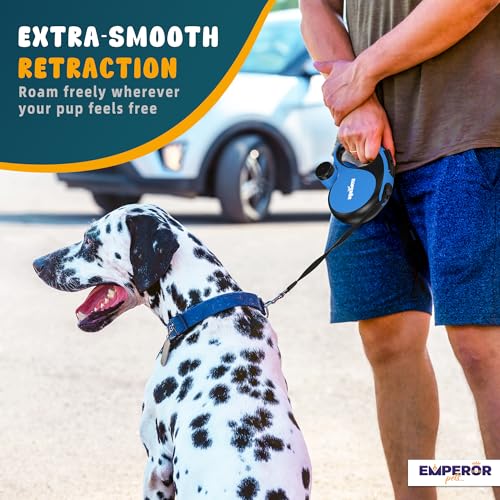 26 ft Retractable Dog Leash Blue - Heavy Duty Retractable Pet Leash with Anti-Slip Grip for Medium to Large Dogs up to 110 lbs -Aura BL26 - color: Blue, size: 26 ft