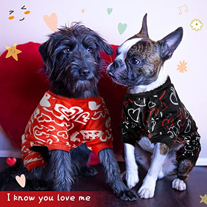 Weewooday 3 Piece Valentine's Day Dog Pajamas Dog Bodysuit & Jumpsuit Set, Heart Pattern Puppy Clothes for Puppy & Cat (L(fit 7.7-9.9lbs)) - size: L(fit 7.7-9.9lbs)