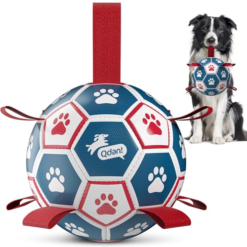 QDAN Dog Balls, World Cup Soccer Ball with Straps, Durable Herding Balls for Small Medium Pet, Puppy Birthday Gifts, Dog Water Toy, Pet Toys Puppy Ball (6 Inch) - color: Red-Blue, size: Medium Size 2 (6")