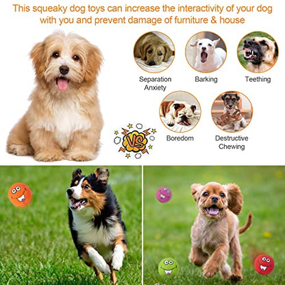 Squeaky Dog Toys Chewing Durable Teething Latex Rubber Soft Interactive Fetch Play Dog Balls with Funny Smile Face for Puppy Small Medium Pet Dog (6PCS) - color: Same Face