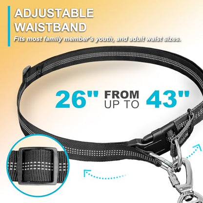 Laqibak Hands Free Dog Leash, Adjustable Waist Leash for Dog, Handle Bungee 4.2-6.7 Feet Long with Reflective Stitches for Walking Hiking Running, Fits 26"- 43" Waist, Black & Blue - color: Black+Blue