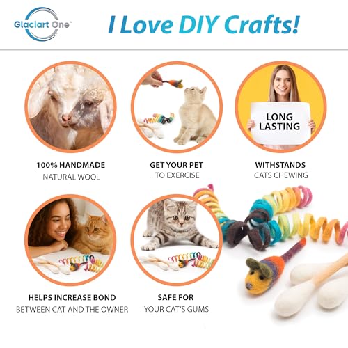 Glaciart One Indoor Catnip Cat Toy Pack - 7pc | Kitty Toys Include Wool Springs, Swabs & Mouse | for Activity, Exercise & Play | Filled w/Organic Catnip to Excite/Calm Pet | Great Gift Idea - color: Swabs & Springs & Mini Mouse