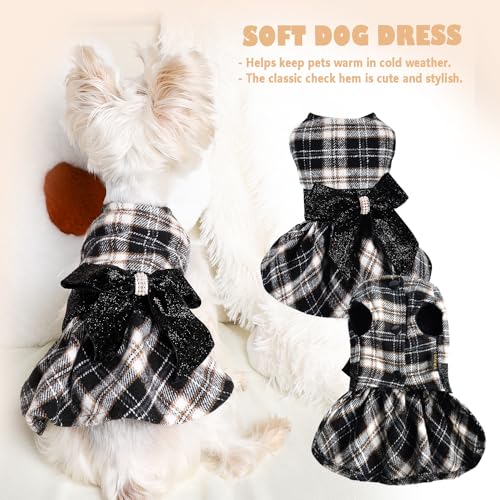 Dog Sweater Dress,Dog Dress for Small Dogs Girl, Plaid Winter Warm Fleece Lining Female Clothes, Pet Outfits Coat, Cat Apparel Christmas,Small,Black - color: Plaid Black, size: Small (Chest 16.9 in)