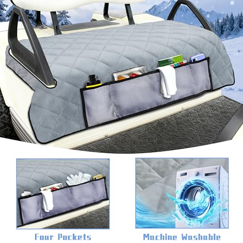 Golf Cart Seat Covers with 4 Front Pockets, Thick Seat Towel Blanket with Non-Slip Backing, Fits EZGO, Club Car, Yamaha and More 2 & 4 Passenger Golf Carts, Gray - color: Gray