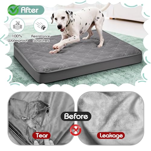 Waterproof Dog Bed Cover Replacement Washable 2 Pack, Soft & Noiseless Quilted Fitted Sheet with Elastic Band, Easy to Clean Dog Bed Sheets Pet Bed Liner for Dog/Cat - 36x27 Inch, Grey, Cover Only - size: 27"x36"- 2pack