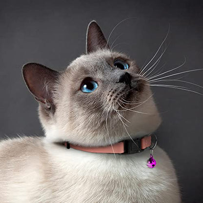 Breakaway Cat Collar with Bell - Leather Adjustable Kitten Collars with Safety Quick Release Buckle - Soft Small Pet Collars for Girl & Boy Cats (Rose) - color: Rose