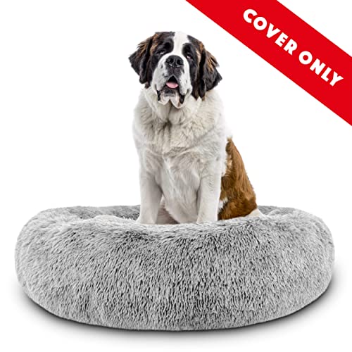 The Dog’s Bed Replacement Zip Cover for Calming Plush Donut Dog Bed, Silver Grey Fur, XXL - color: Silver Grey Fur, size: Spare Cover (XXL)