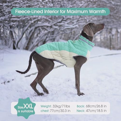 FUAMEY Dog Coat for Small Dogs,Waterproof Dog Winter Jacket with Harness Built in Puppy Cold Weather Coats Reflective Pet Vest with Zipper Warm Fleece Dogs Snowsuit Windproof Mint Green XS - color: Mint Green, size: XS(chest:14in)