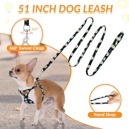Lukovee Puppy Harness and Leash Set, No Pull Lightweight Soft Suede Adjustable Pet Harness Vest with Snap Buckle for Puppy Small and Medium Size Dog (Black-XXS) - color: ·Black Daisy, size: XX-Small ( 2.2-6lb )