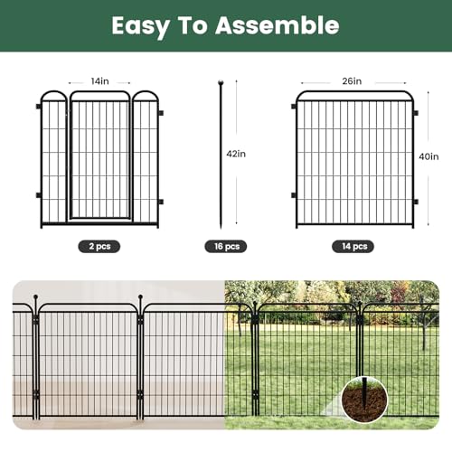 Gardner Pet Dog Playpens, 40" H 16 Panels Dog Pen Outdoor/Indoor Dog Fence Exercise Pen for Small/Medium/Large Dogs, Foldable Pet Play Yard Gate with Gravity Automatic Lock, Pet Playpen, Black