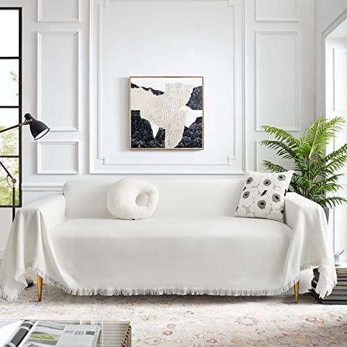 MEETSKY Sectional Couch Cover Loveseat Sofa Slipcover Washable White Blanket Covers Polyester Blend Thick Soft Throw Cover Protector, 71" x 102", Large, White - color: Type B-white, size: 71" x 102" | Large