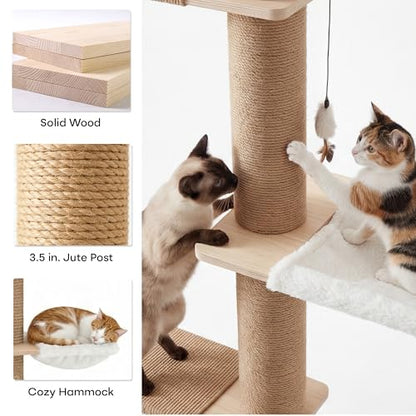 Tall Cat Tree, 5 Tier Floor Cats Tower, Wall-Mounted Kitten Sisal Scratching Post, with Cozy Hammock, Suitable for Climb, Scratch, Lookout and Play (Wall-Mounted) - size: Wall-mounted