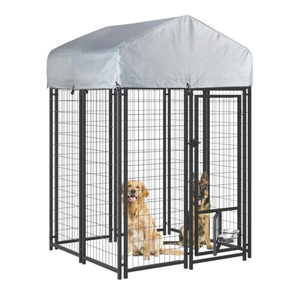 LEMBERI 4x4x6 FT Outdoor Dog Kennel for Large Dogs, Heavy Duty Welded Wire Steel Dog Playpen Fence with Secure Lock, Pet Pen with UV-Resistant Waterproof Roof Cover for Outside - size: 45.4"L x 50.4"W x 72.1"H