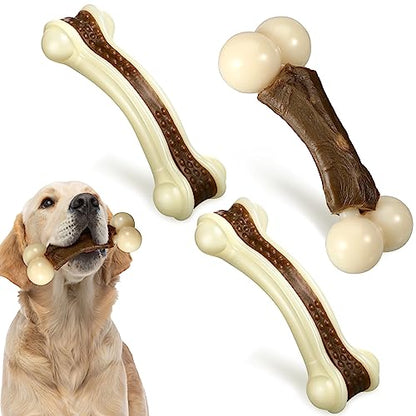 Sosation 3 Pack Chew Toys for Aggressive Chewers, Bone Toys Nylon Beef Flavor Dog Teething Toys for Large/Medium/Small Puppies Breeds(Large, Mixed Style) - size: Large, style: Mixed Style