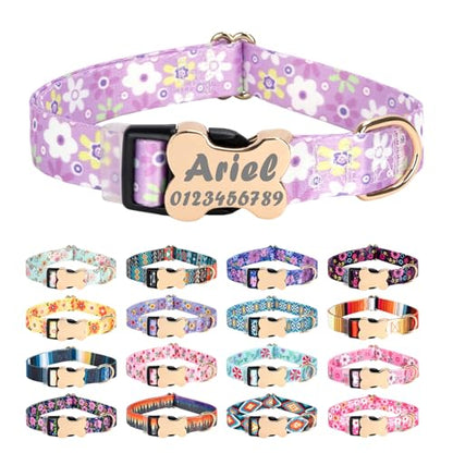 Personalized Custom Customized Silent No Jingle Dog Collar with Engraved ID Dog Name Phone Number/Dog Collars for Puppy X-Small Small Medium Large X-Large Boy Girl Dogs-Purple Flower-XS - color: 14 Purple Flower, size: X-Small (0.6" *7.8"-11.8")