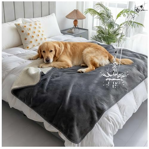 Waterproof Pet Blanket for Bed, Reversible Soft Flannel Love Blanket, Bed Blanket for Couples Washable, Spill-Proof Dog Throw Blanket for Couch, Sofa Protect, Camping,Grey,20"x28" - color: Gray, size: 20"x28"